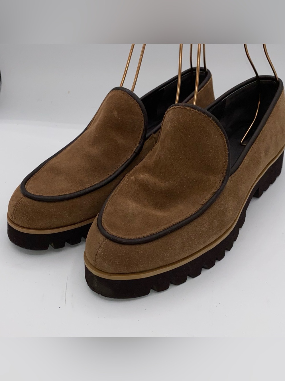 Donald Pliner Shoes Women 9M Brown Suede Loafers Chunky Y2K Slip On Casual   A18